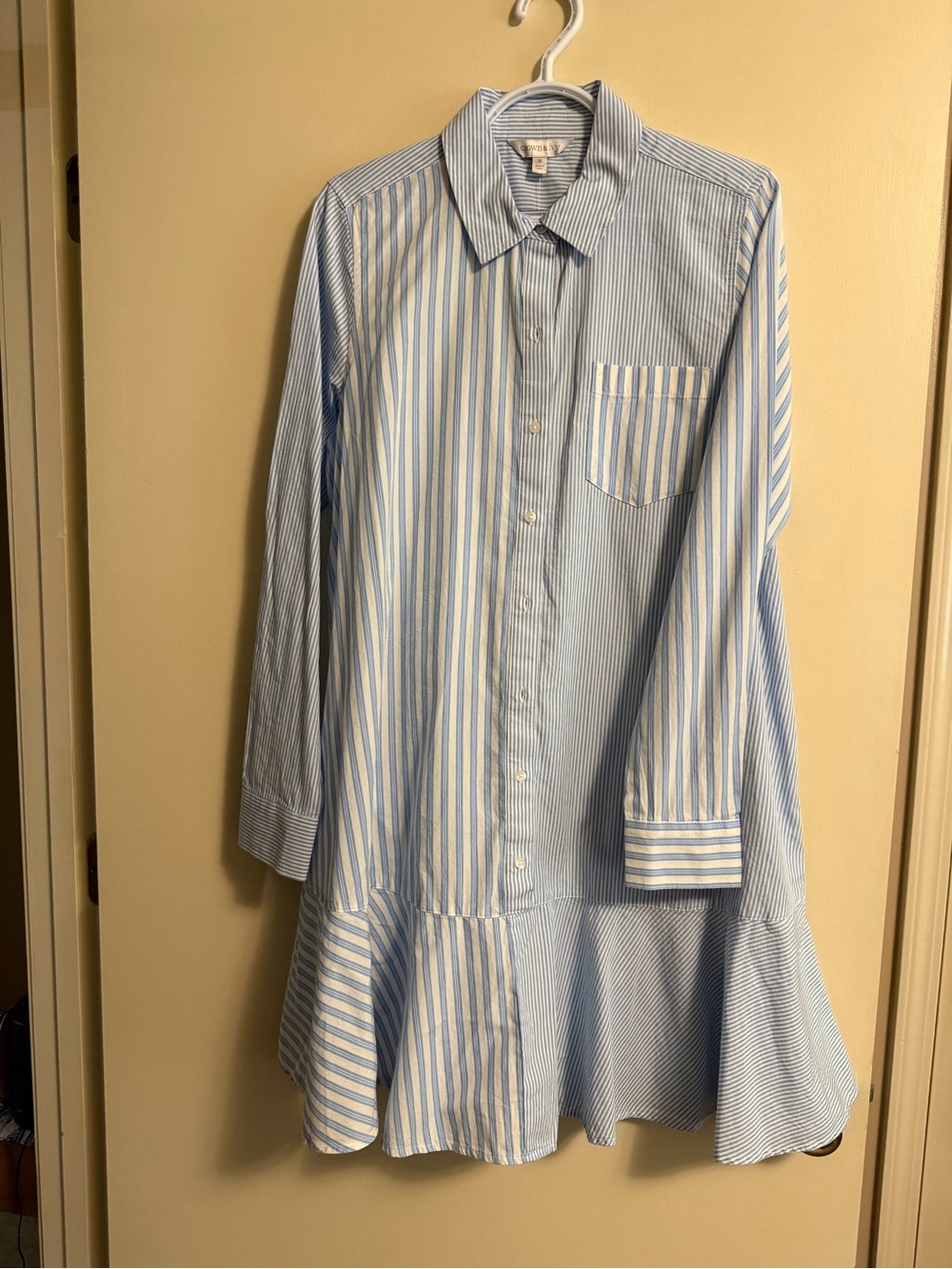 crown & ivy Blue and White Striped Midi Shirt Dress